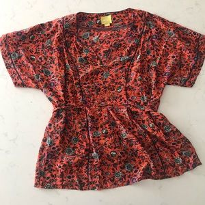 Maeve 100% Silk floral top, short sleeve, tie back